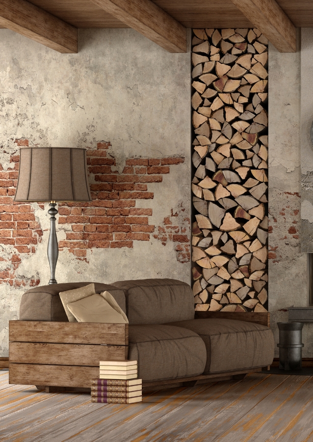 A fireplace surrounded by handscraped hardwood flooring in a living room.