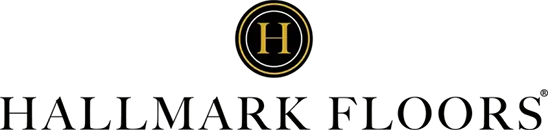 A black and gold logo with the letter hallmark floors.