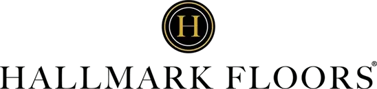 A black and gold logo with the letter hallmark floors.