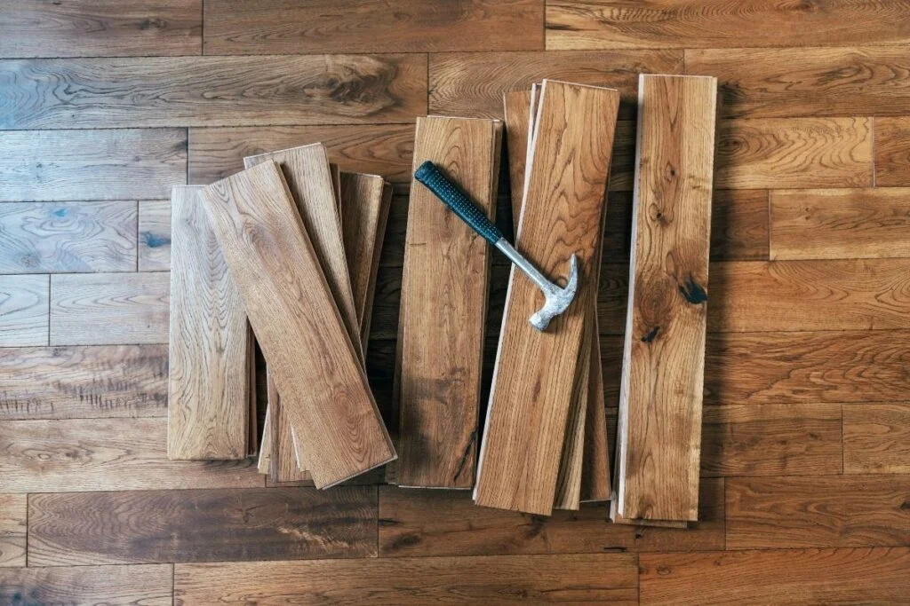 Hardwood flooring installation.