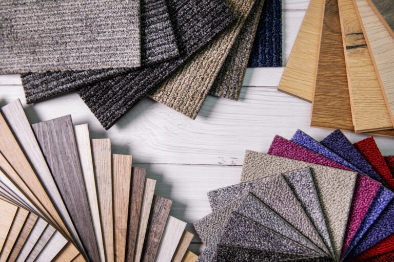 A variety of durable carpet samples on a white background.