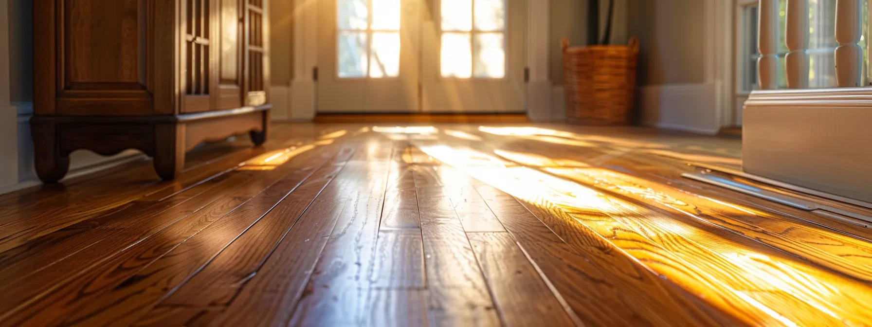 a gleaming hardwood floor in a cozy georgia home, shining under the warm sunlight.