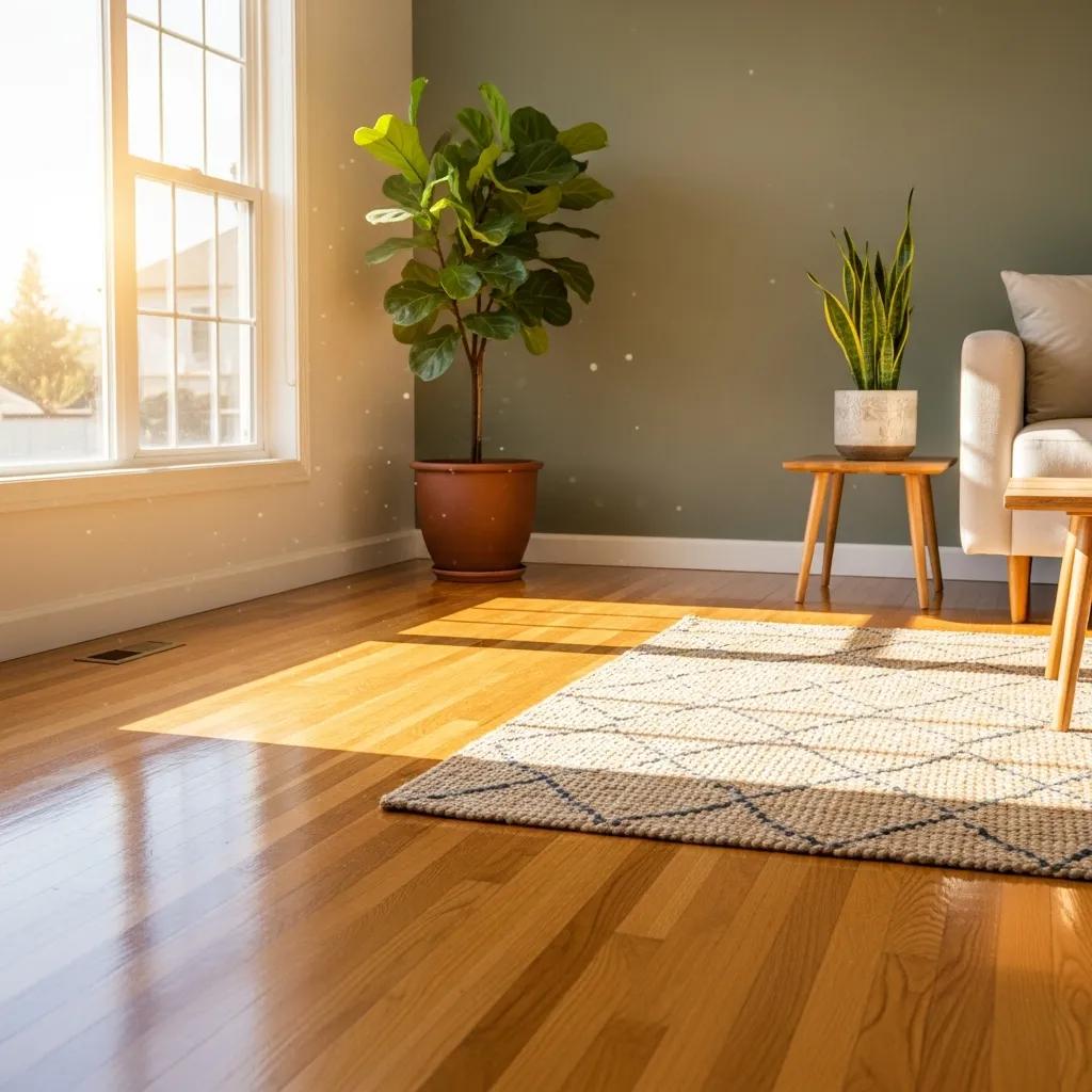 Beautifully maintained hardwood floor in a modern living room, showcasing the importance of floor care