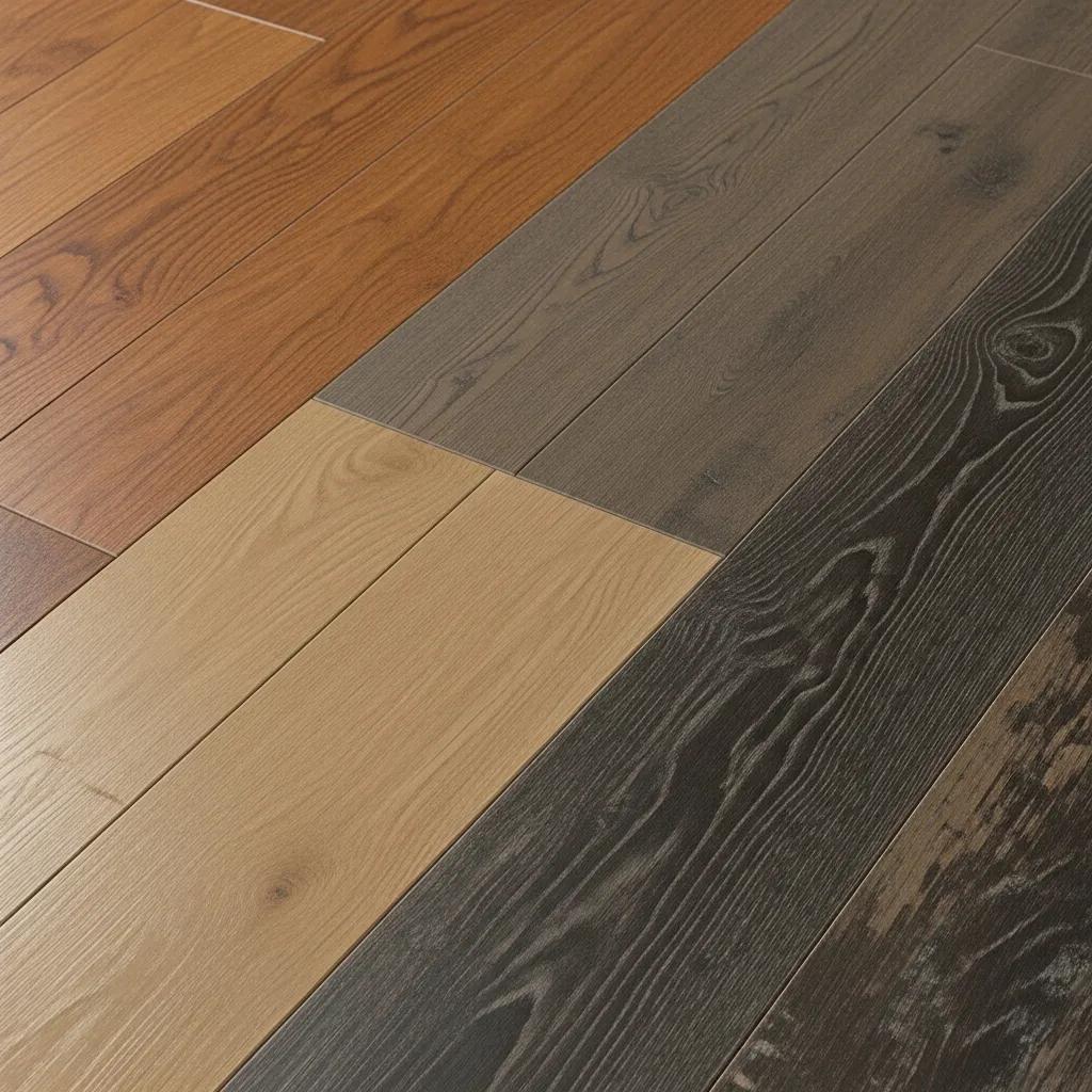 Close-up of various durable flooring types for high-traffic areas, showcasing textures and finishes