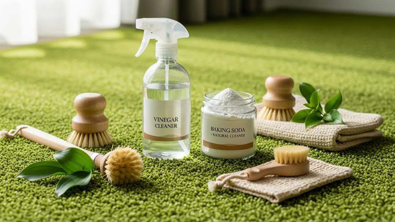 Expert Tips for Carpet Cleaning & Care: Effective Cleaning and Maintenance Strategies 4 Eco-friendly cleaning products for carpet care on a clean carpet